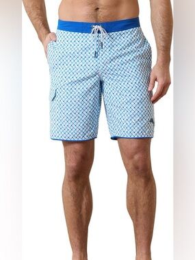 Tommy Bahama Baja Surfside Geo Board Shorts Swim Trunks Men’s XL Blue White